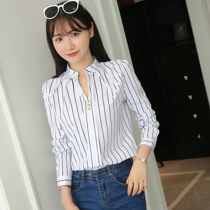 Stripe Print Casual Long Sleeve Tops