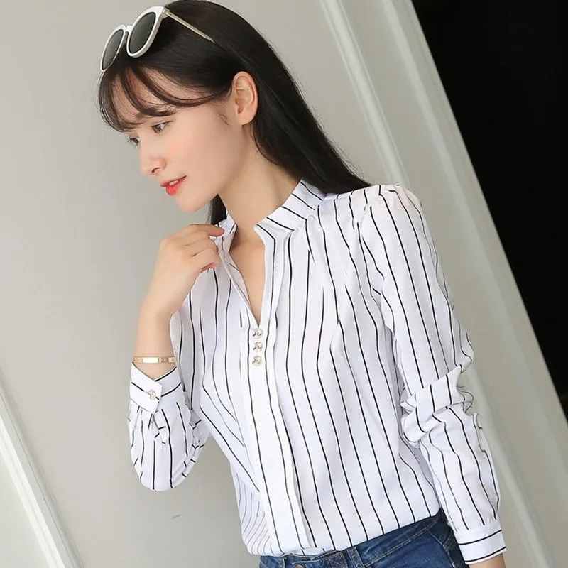 Stripe Print Casual Long Sleeve Tops