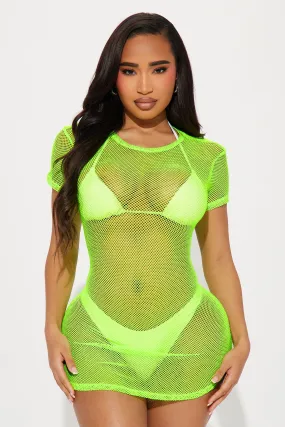 Summers By The Pool Fishnet Cover Up Top - Yellow