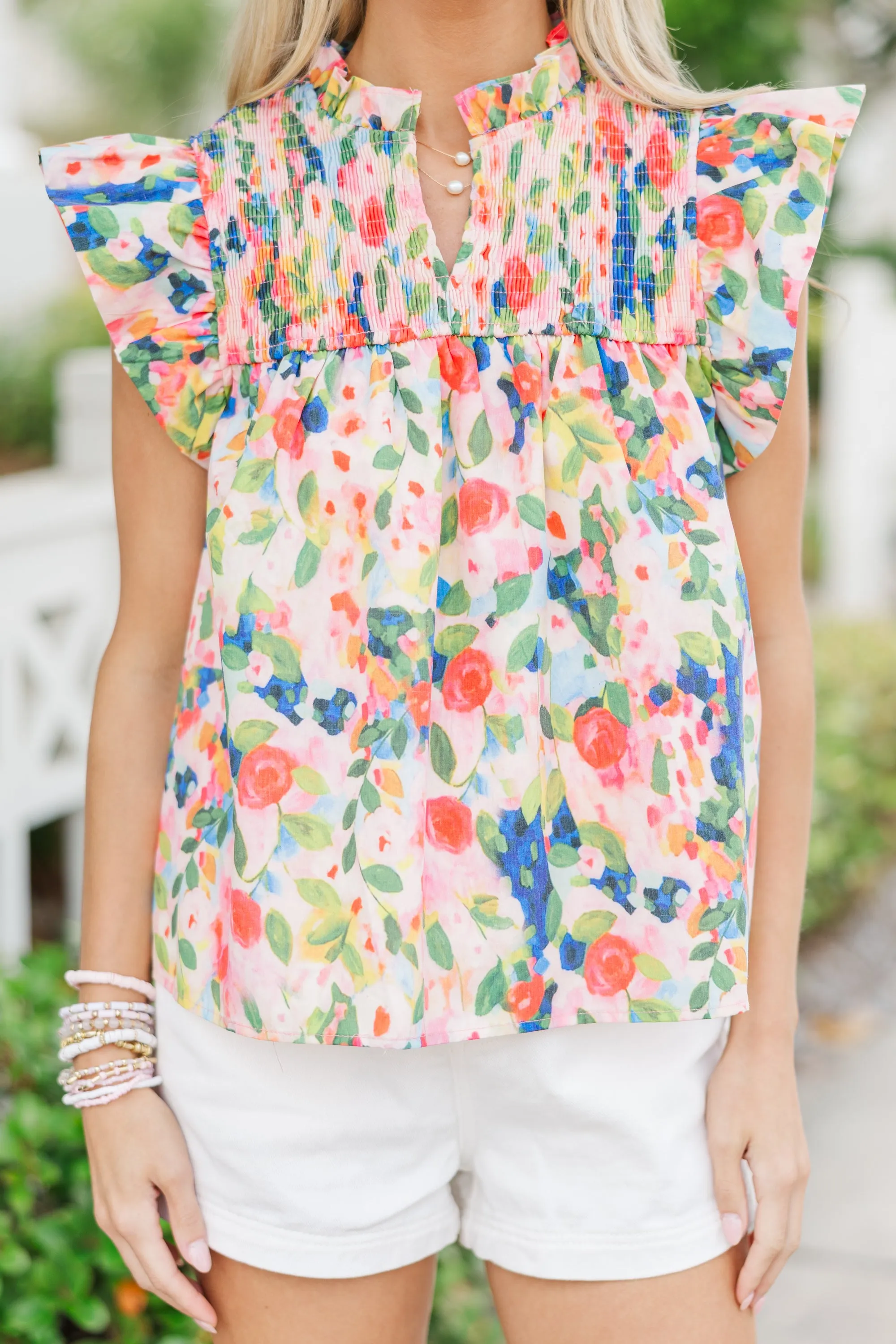 Sunday Dreaming Blush Pink Floral Blouse