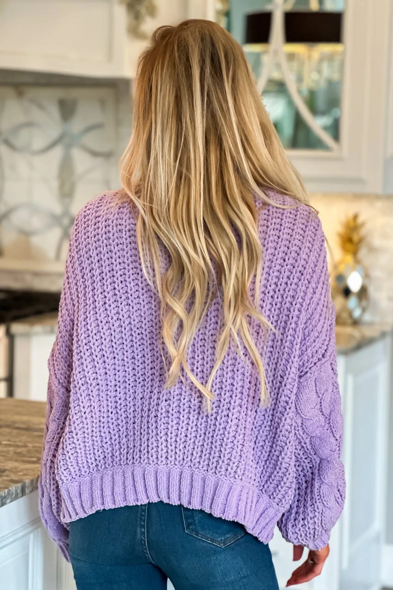 Taking Action Chenille Cable Knit Sweater : Lavender mi