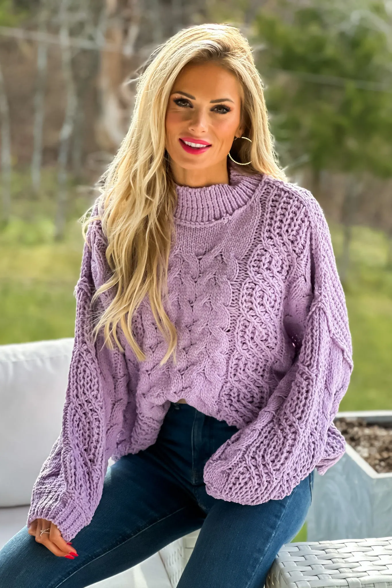 Taking Action Chenille Cable Knit Sweater : Lavender mi