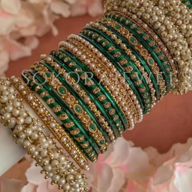 Thanjina Dark Green Bangles Stack