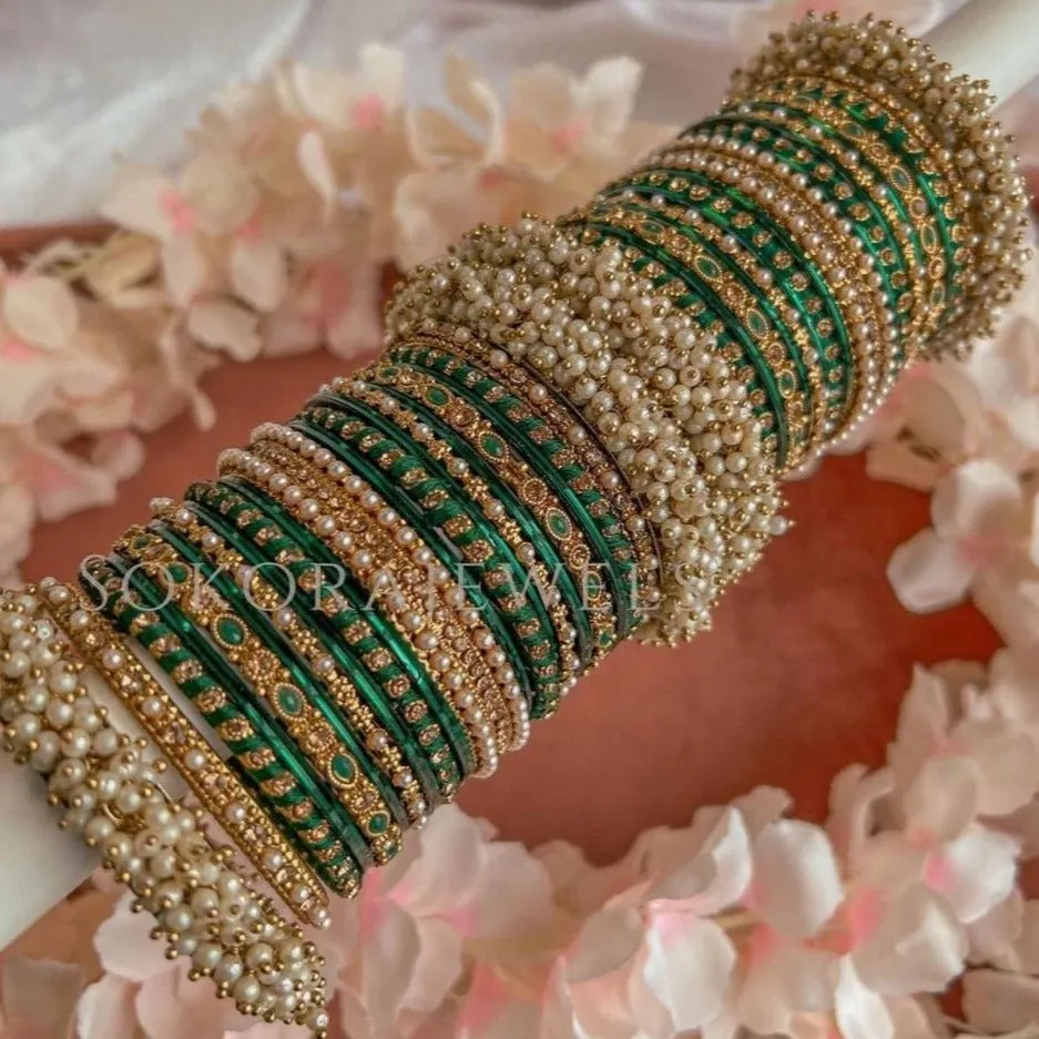 Thanjina Dark Green Bangles Stack