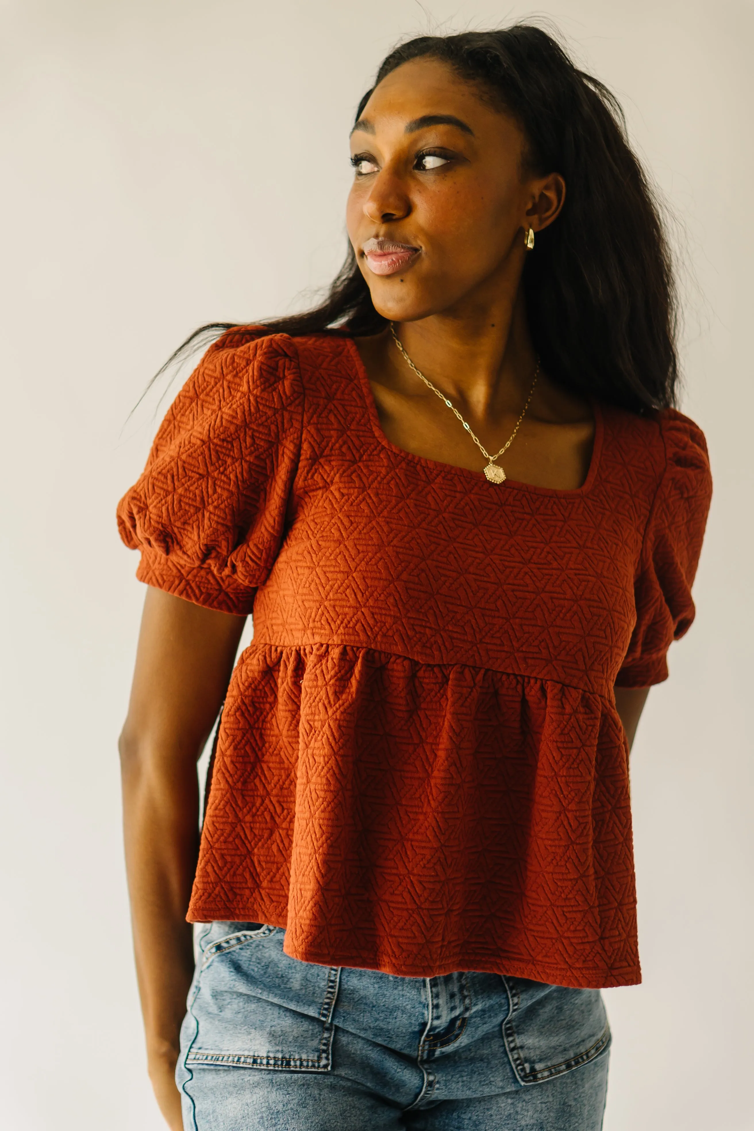 The Greendale Puff Sleeve Knit Blouse in Rust