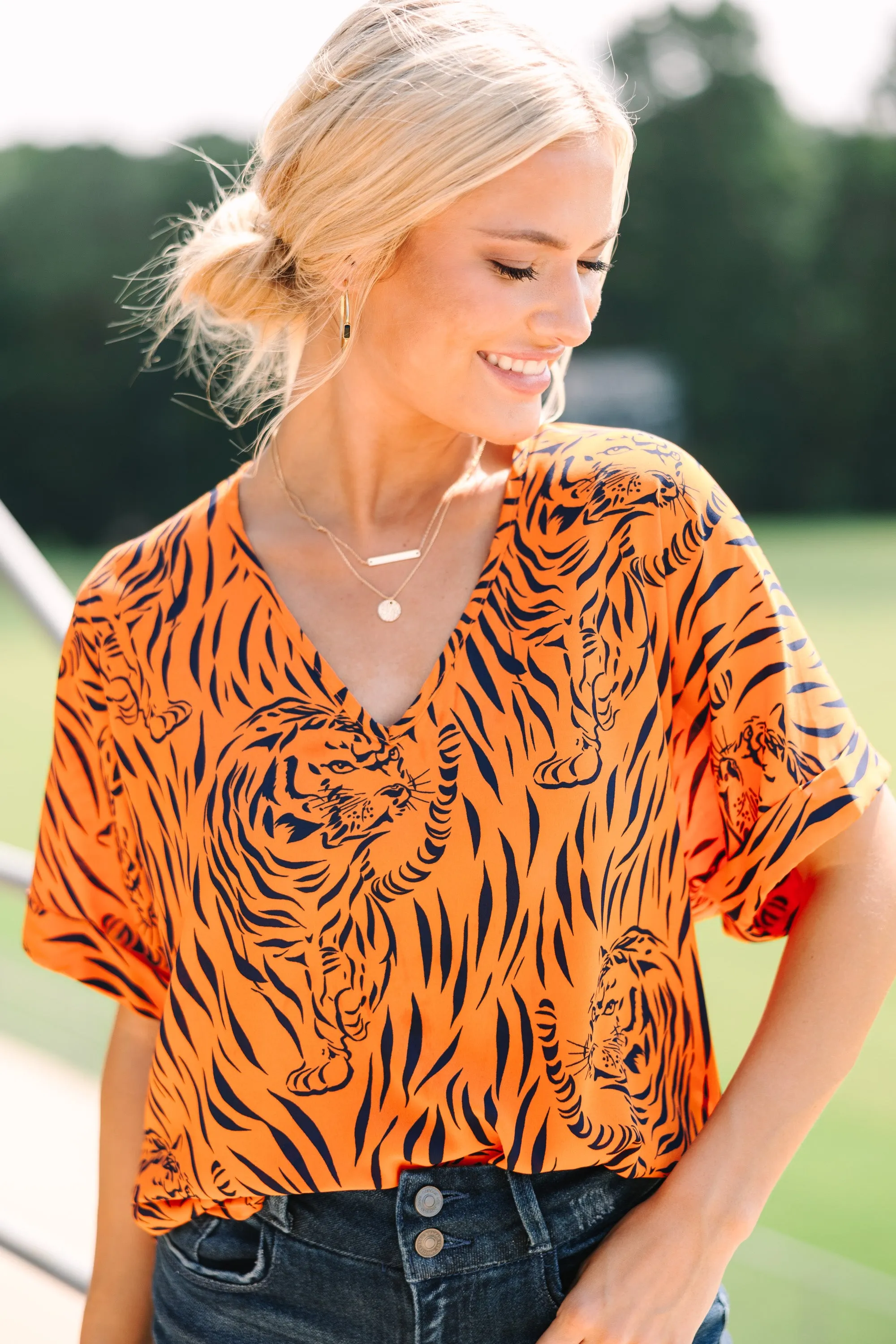 The Madison Orange Tiger Stripe Blouse