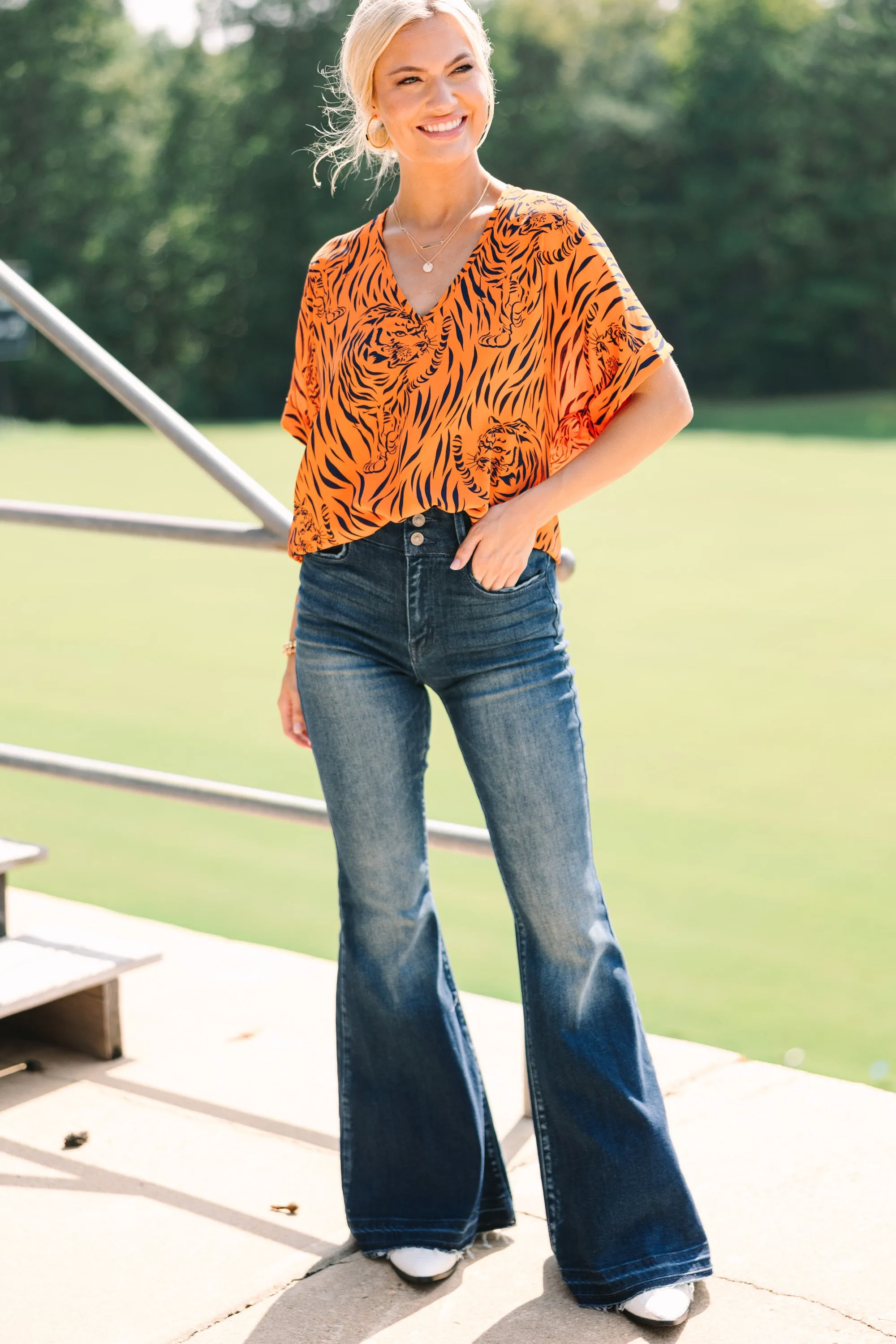 The Madison Orange Tiger Stripe Blouse