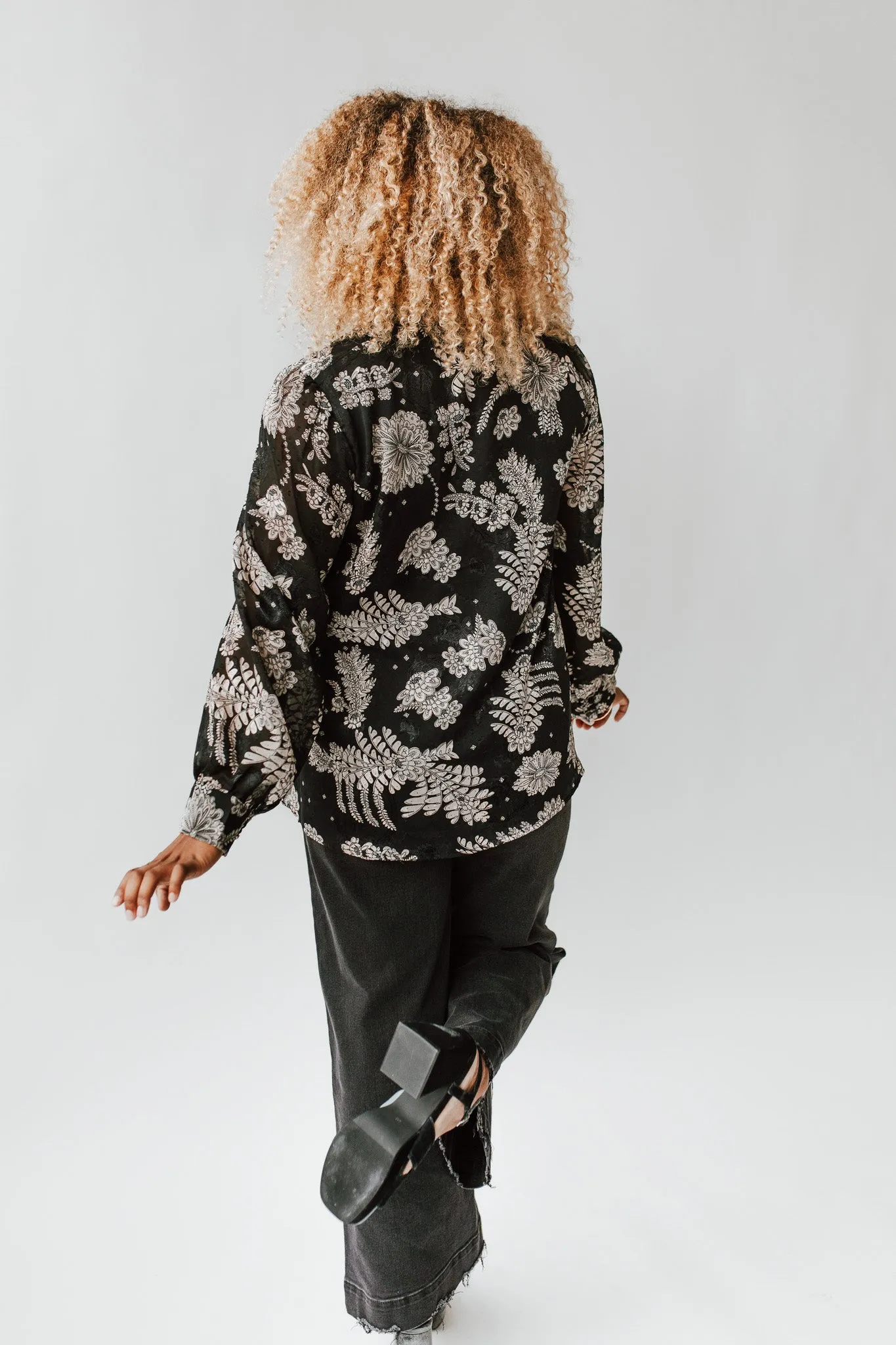 The Medina Ruffle High Neck Blouse in Black Multi