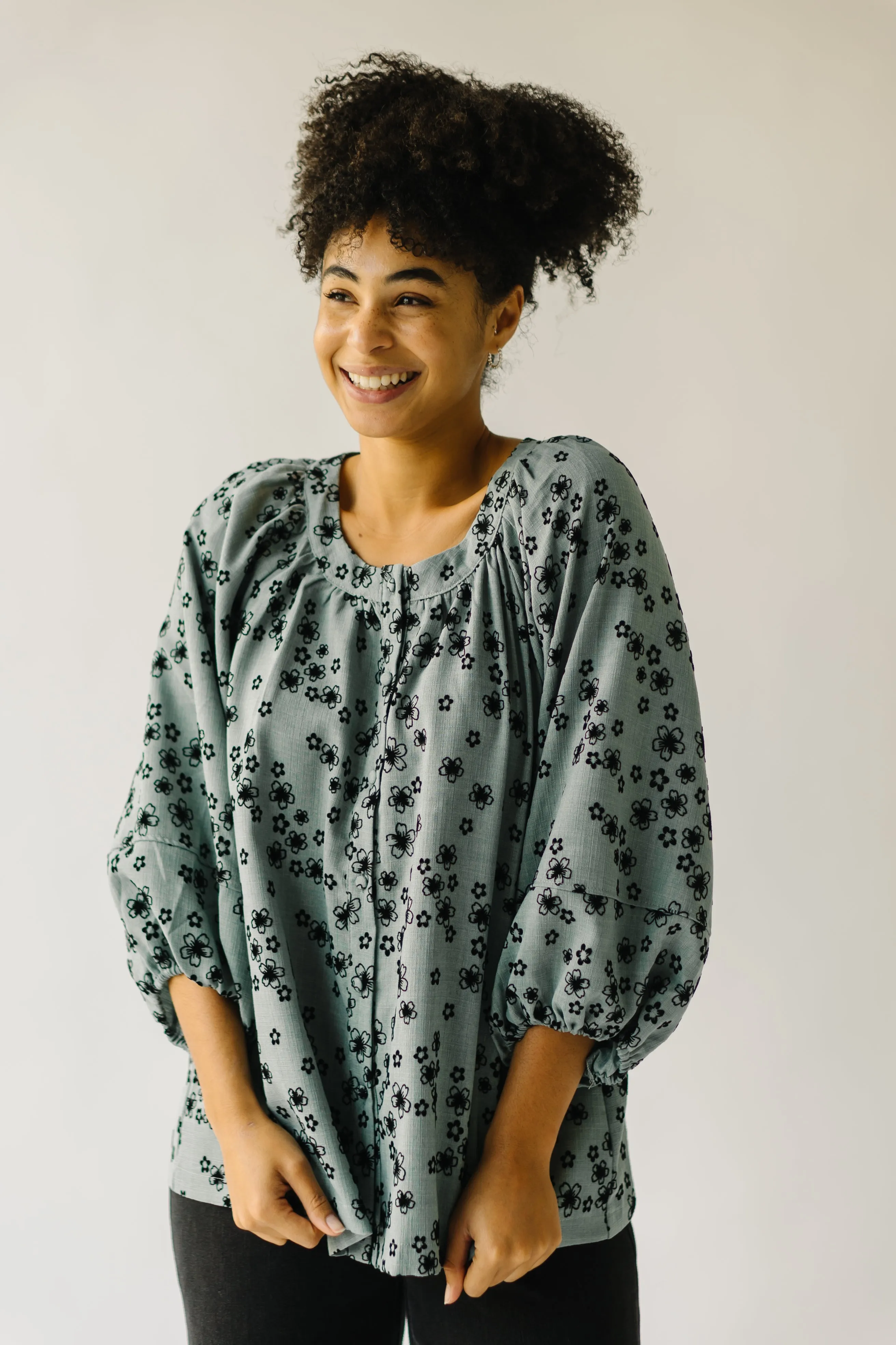 The Piester Floral Textured Blouse in Sage