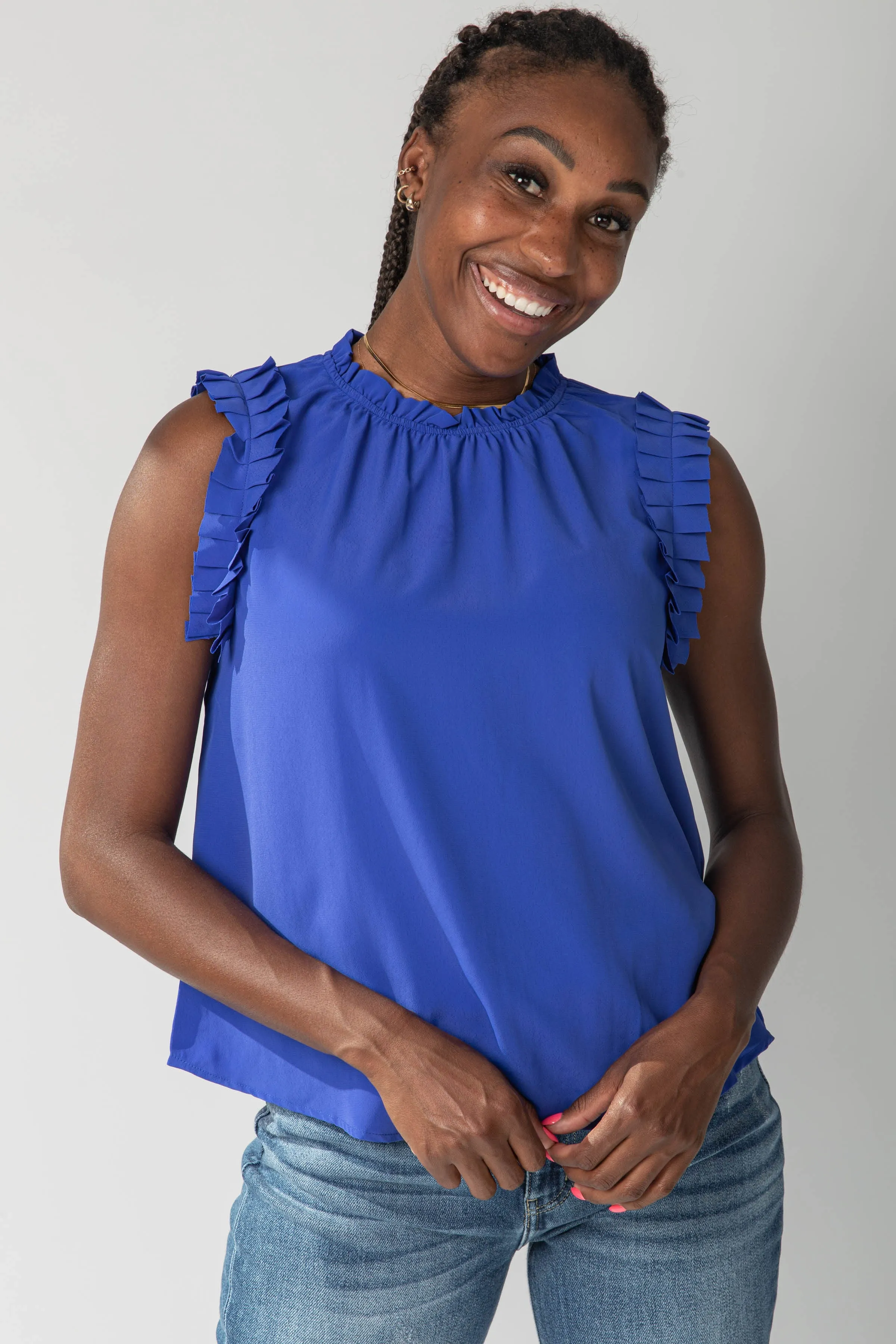 The Wilmer Ruffle Sleeve Top in Royal Blue