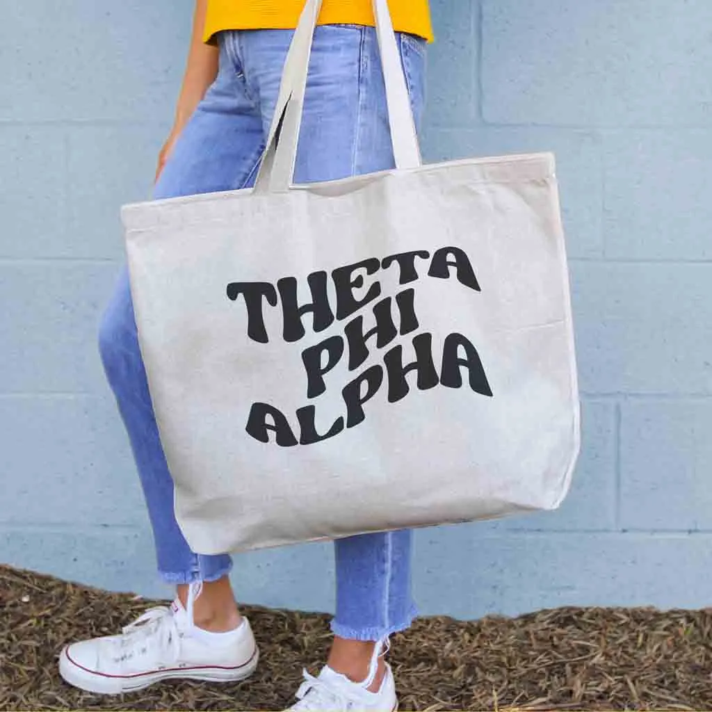 Theta Phi Alpha Large Canvas Sorority Tote Bag with Simple Mod Design