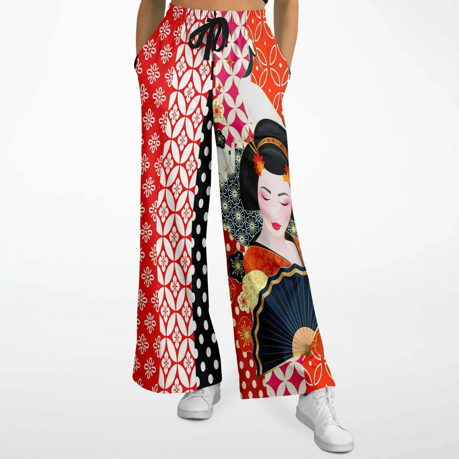 Tokyo Nights Asian Floral Patchwork Eco-Poly Stretchy Phat Bellbottoms