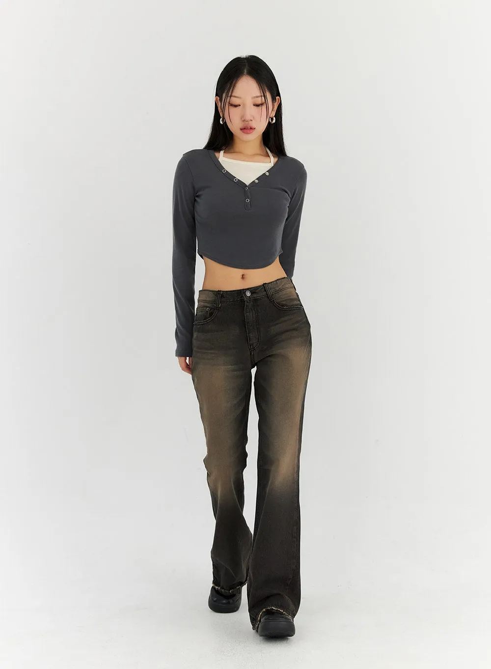 V-Neck Buttoned Crop Top CN315