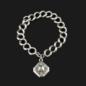 Victorian Day and Night Heart Charm Curb Link Bracelet