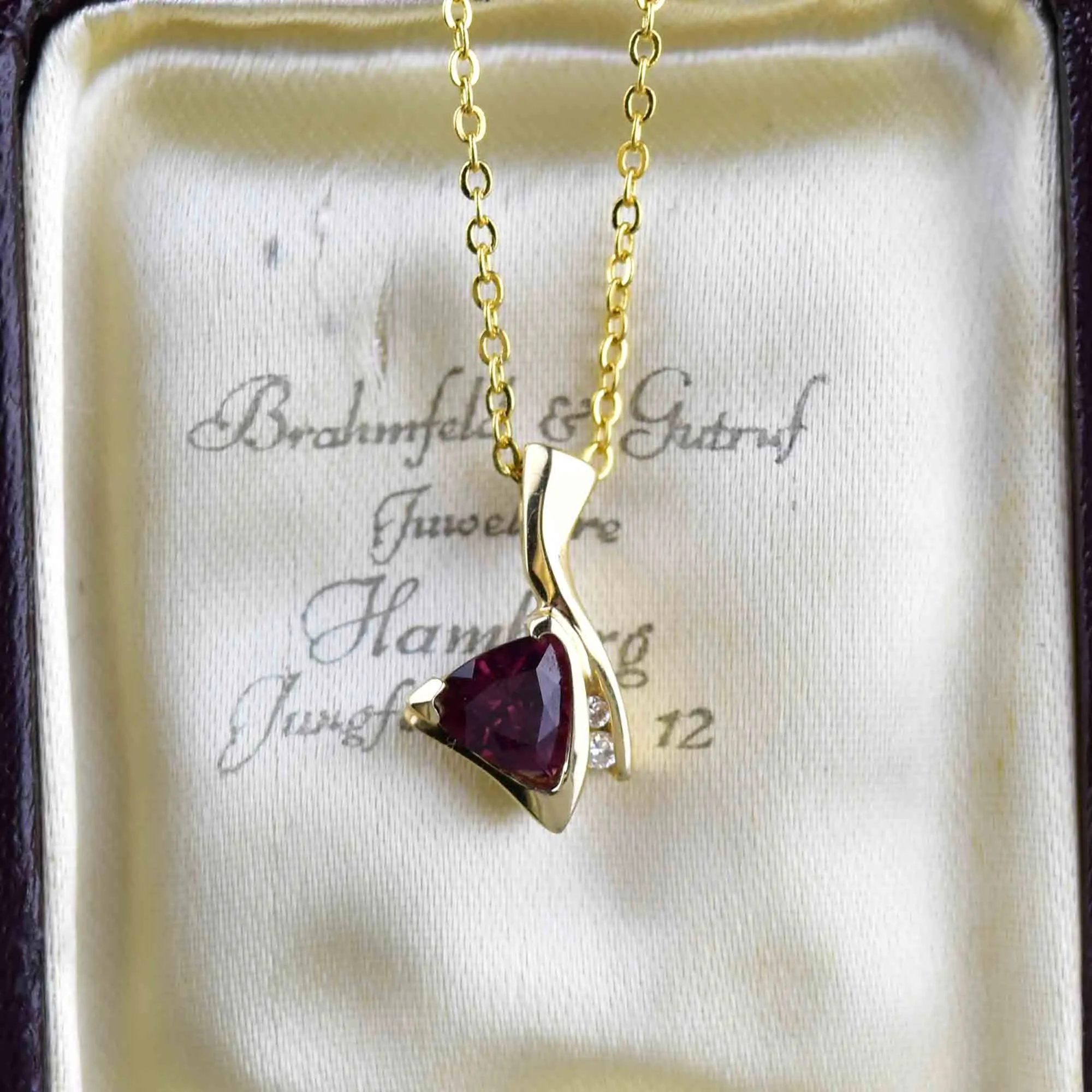 Vintage 14K Gold Diamond Tourmaline Pendant Necklace