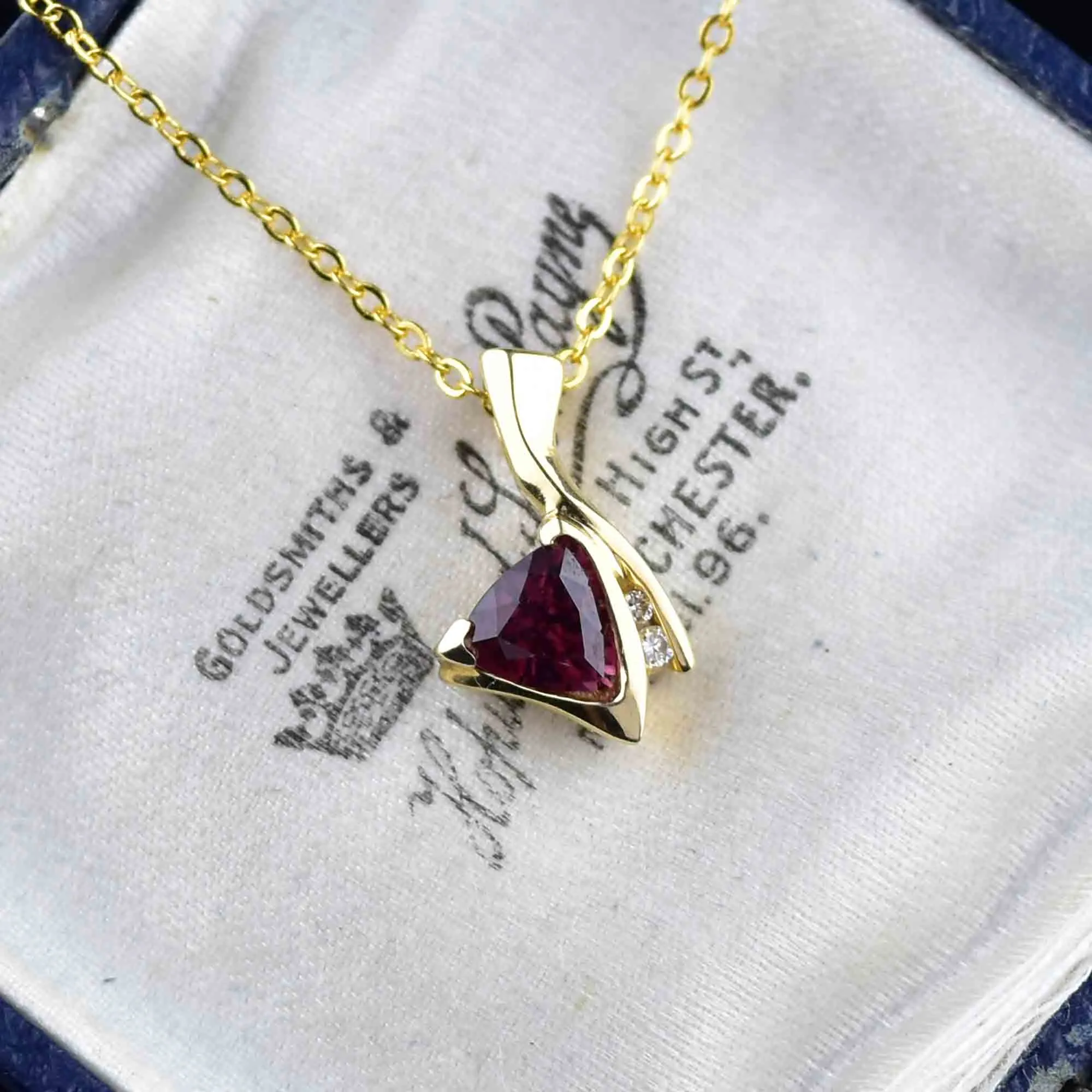 Vintage 14K Gold Diamond Tourmaline Pendant Necklace