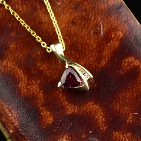 Vintage 14K Gold Diamond Tourmaline Pendant Necklace