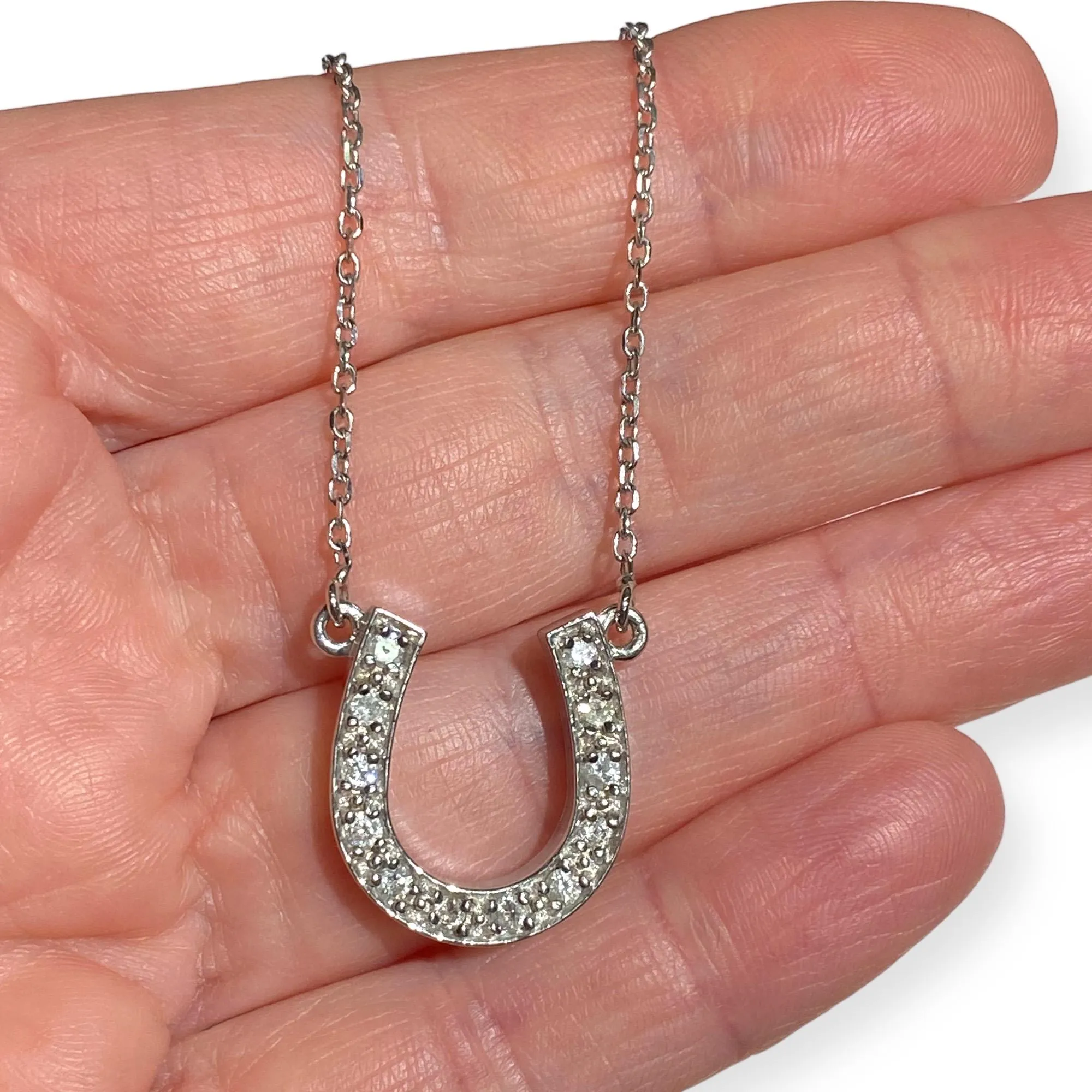 Vintage 14K White Gold Diamond Horseshoe Necklace