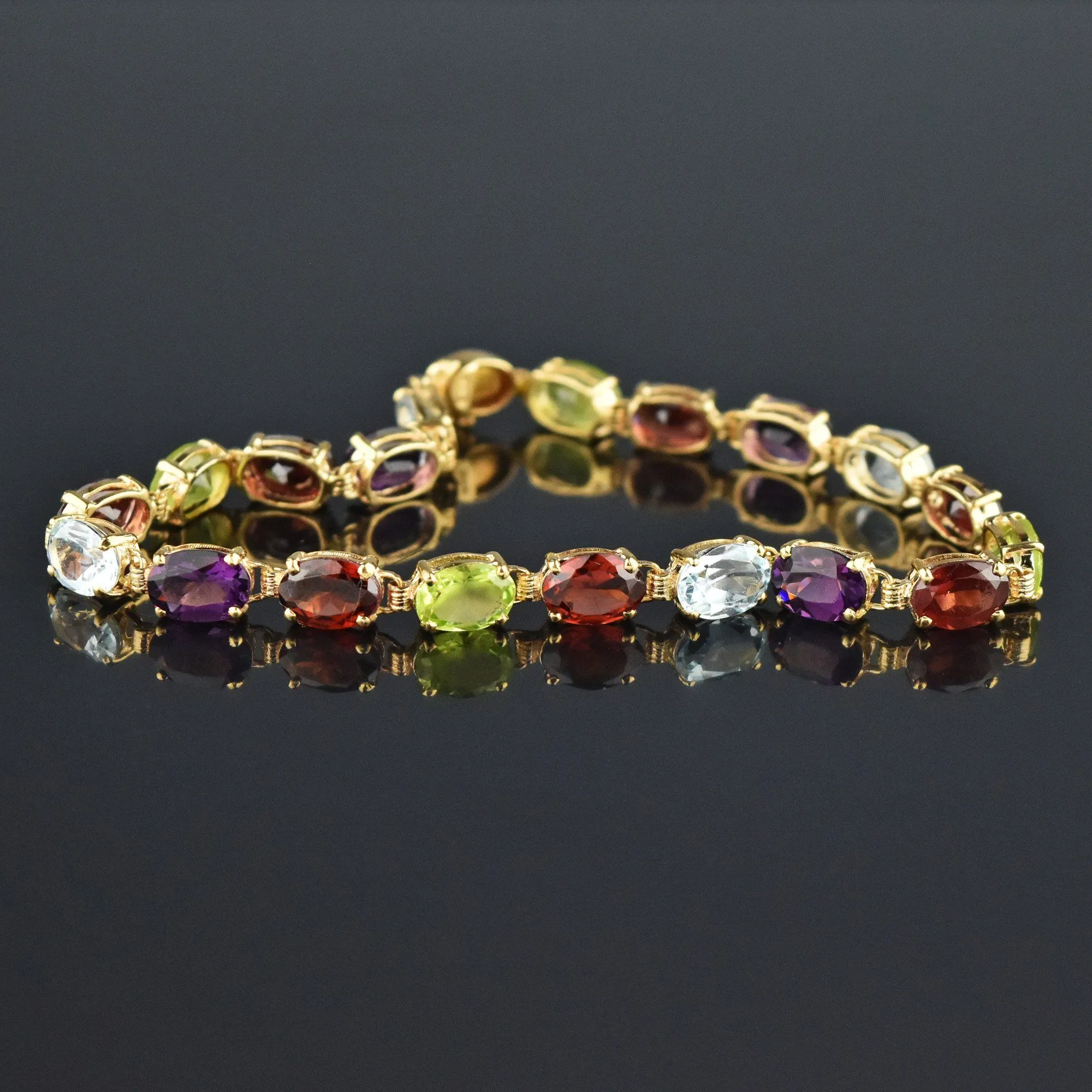 Vintage 14K Yellow Gold Harlequin Multi-Gemstone Bracelet