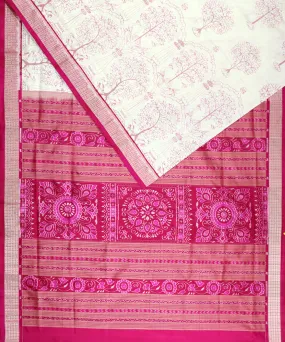 White pink silk handloom sambalpuri saree