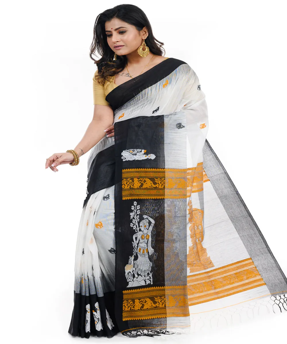 White shantipuri handwoven cotton saree