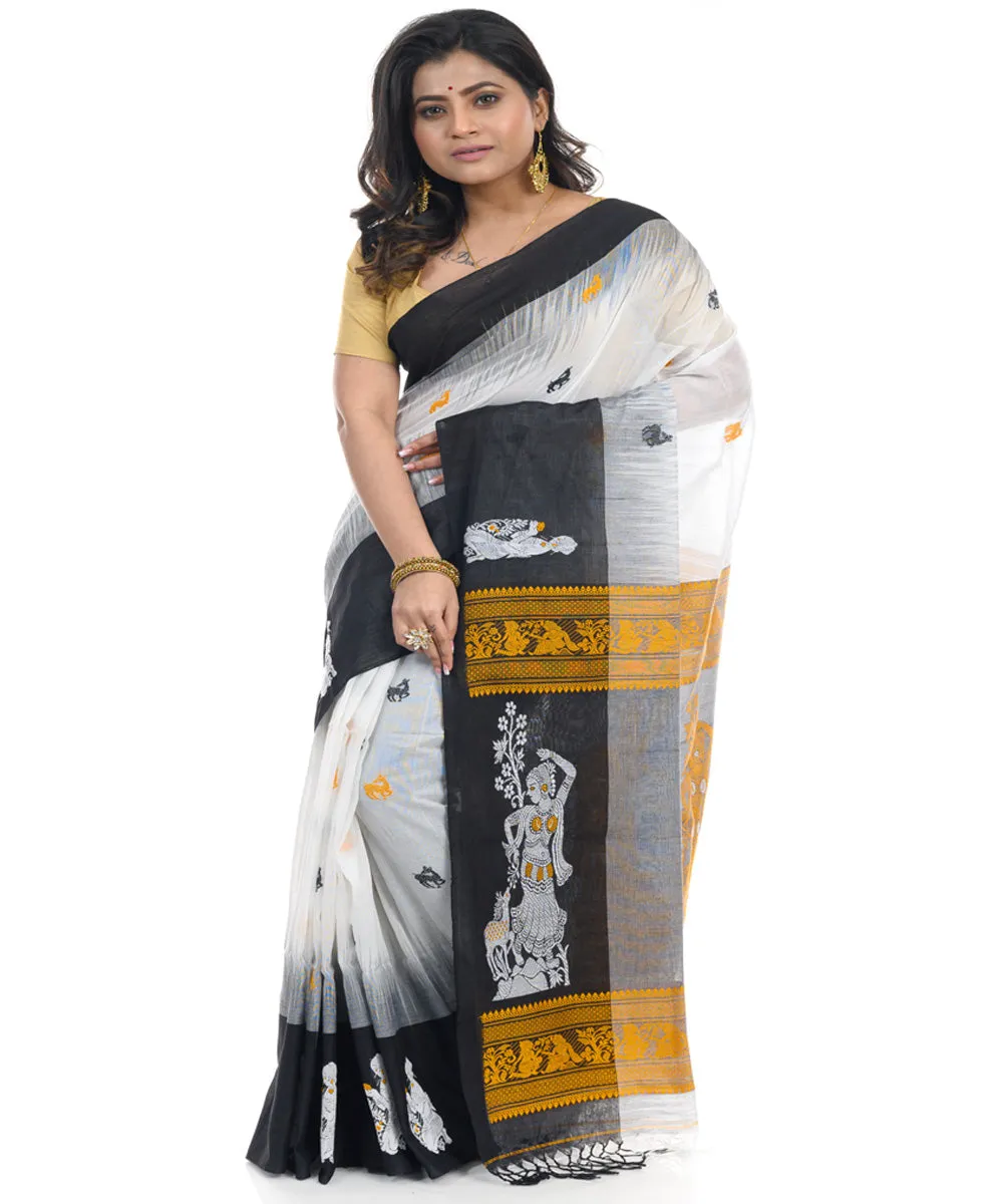 White shantipuri handwoven cotton saree