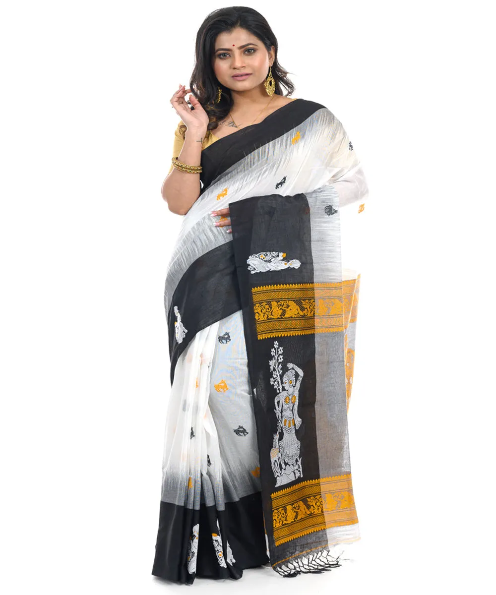 White shantipuri handwoven cotton saree