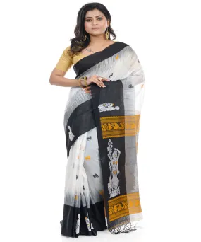 White shantipuri handwoven cotton saree