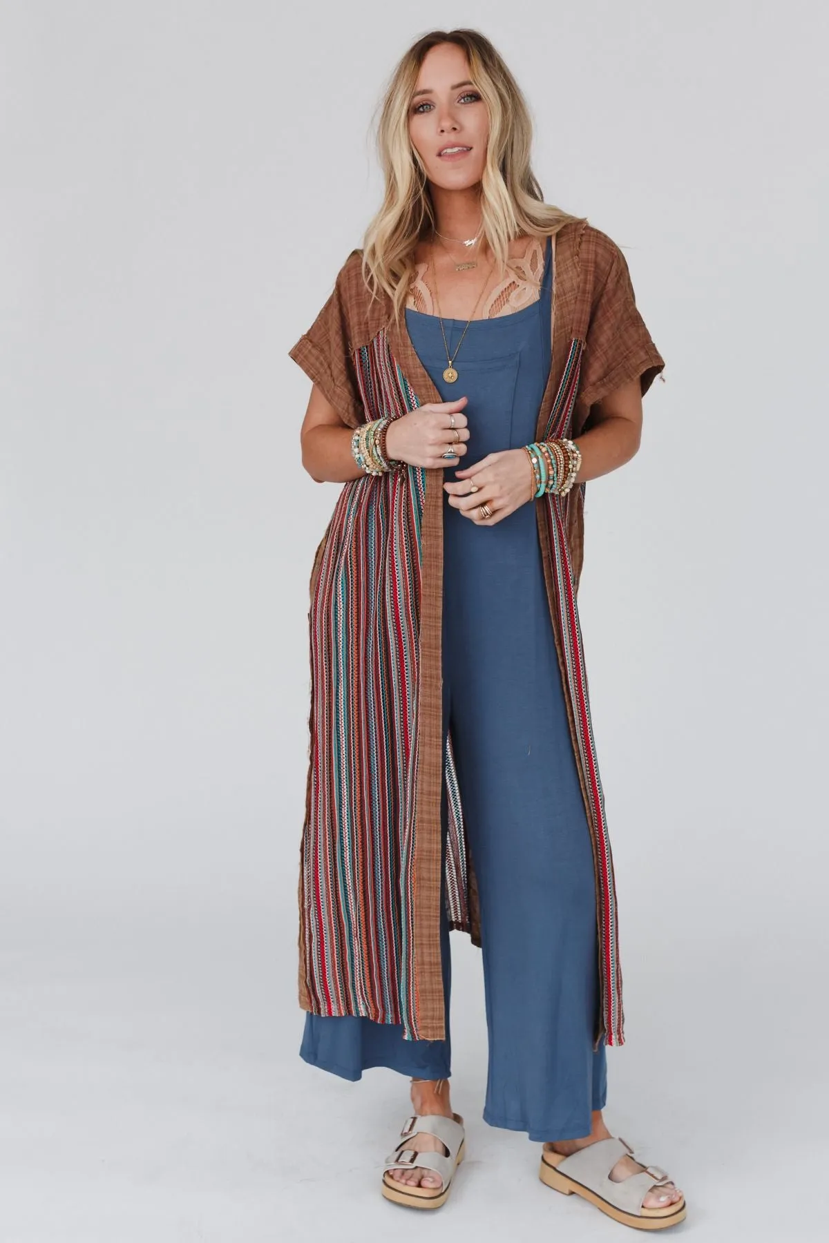 Wild Heart Contrast Side Button Duster - Mocha