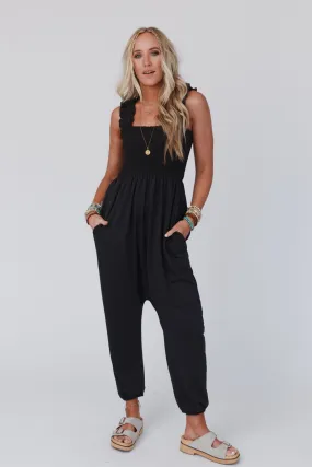 Willow Smocked Harem Jumpsuit - Charcoal