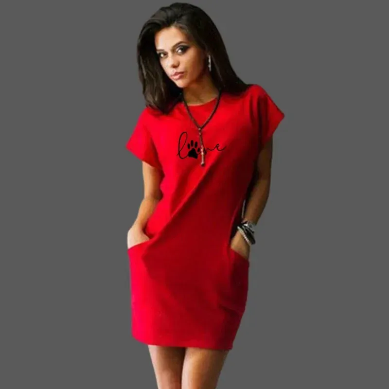 Women Dress Summer Fashion Printed Casual Short Sleeve Shirt Mini Dresses Round Neck Pockets Sexy Female T-shirt Ladies Clothes