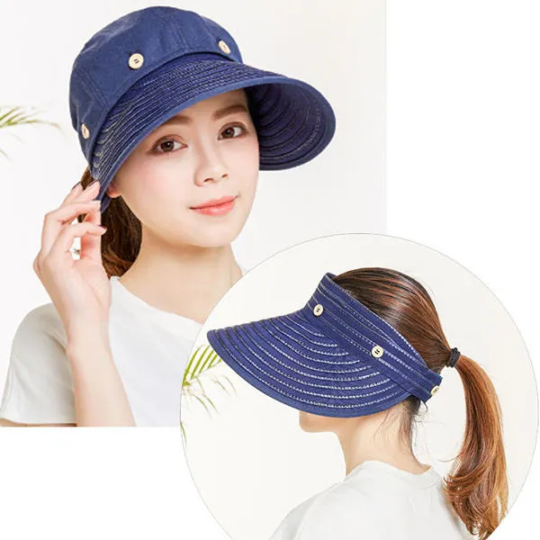 Women Summer Sunshade Sun Hat Removable Top Adjustable Outdoor Gardening Caps