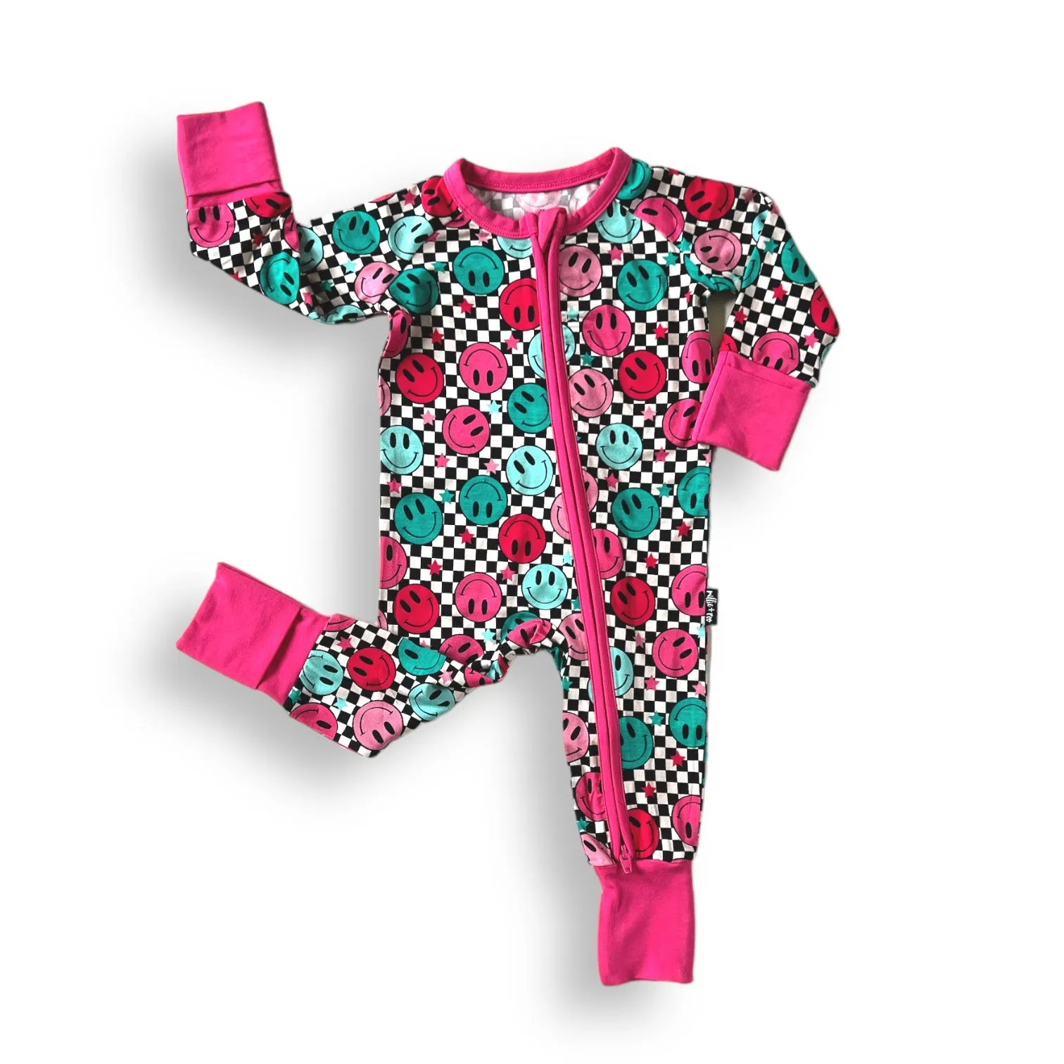 ZIP ROMPER - Pink Check Smile