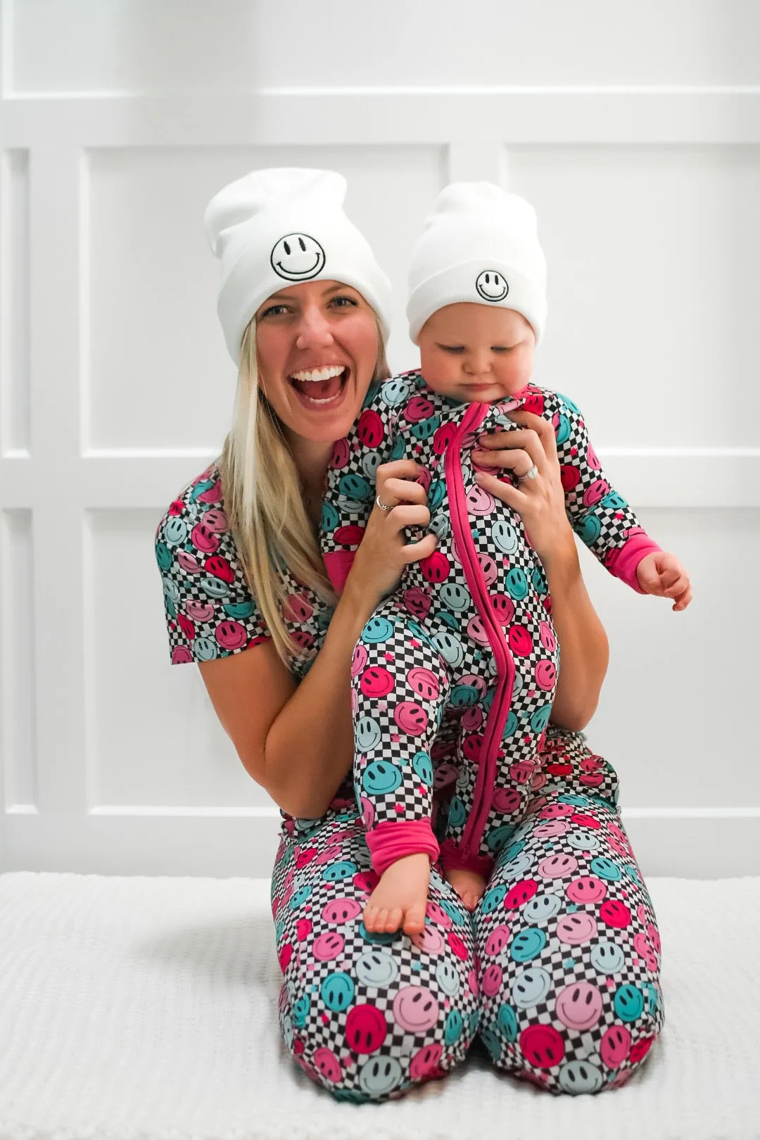 ZIP ROMPER - Pink Check Smile